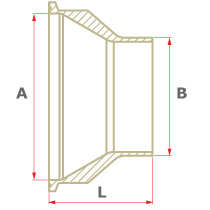 Drawing of ASME-BPE Concentric Reducer (Hygienic Clamp x Tube weld) (WF-BPERED)