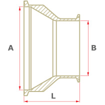 Drawing of ASME-BPE Concentric Reducer (Hygienic Clamp x Hygienic Clamp) (AD)